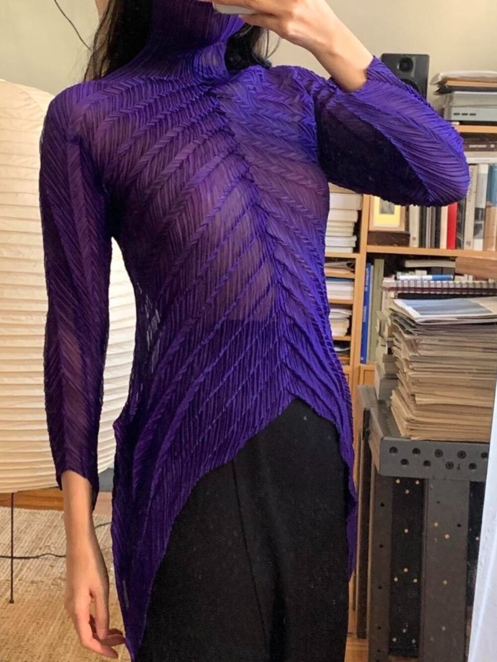 Issey Miyake White Label Purple Pleated Angular Top